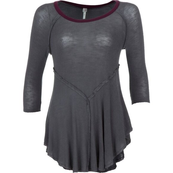 Free People Semi Sheer Asymmetric 3/4 Sleeve Slub Knit Layering Top - Picture 2 of 14